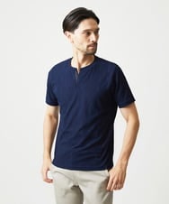 MNKIF53150 MICHEL KLEIN HOMME(ミッシェルクラン オム) 《日本製》スモーク柄キーネック半袖カットソー ネイビー