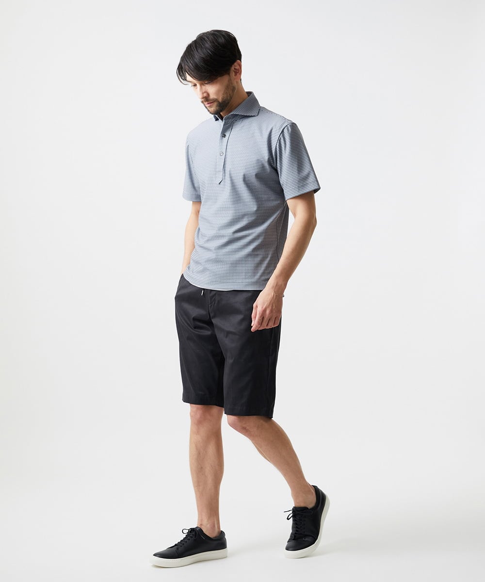 MNKJF70180 MICHEL KLEIN HOMME(ミッシェルクラン オム) 《日本製》チドリ柄半袖ポロシャツ ダークグレー