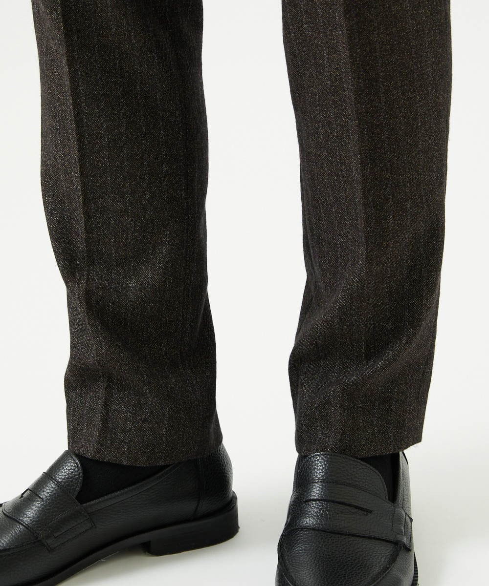 MNLAI53270 MICHEL KLEIN HOMME(ミッシェルクラン オム) 【セットアップ】ストライプ柄ウールコットンスラックスパンツ ブラウン