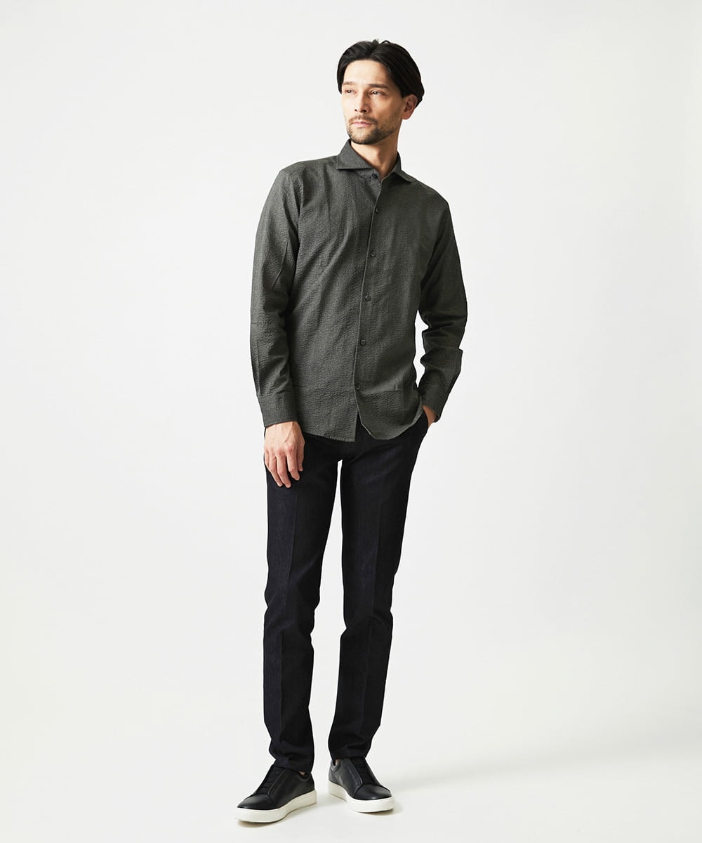 MNLAI55210 MICHEL KLEIN HOMME(ミッシェルクラン オム) 【撥水】プレビアシャンブレースラックスパンツ ブラック