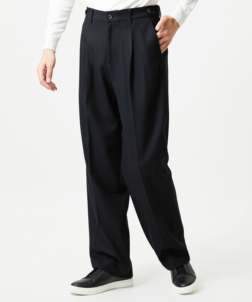 MNLCG60290 MICHEL KLEIN HOMME(ミッシェルクラン オム) ウールワイドスラックスパンツ ブラック