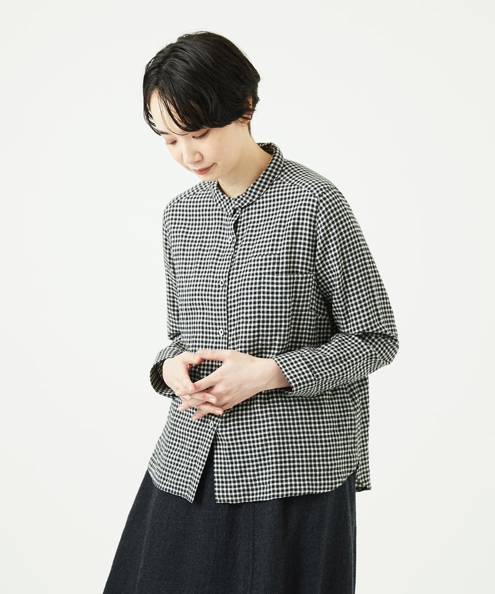 NGBAE23230 GIANNI LO GIUDICE(ジャンニ ロ ジュディチェ) [洗える]シャーリング起毛ブラウス ダークグレー