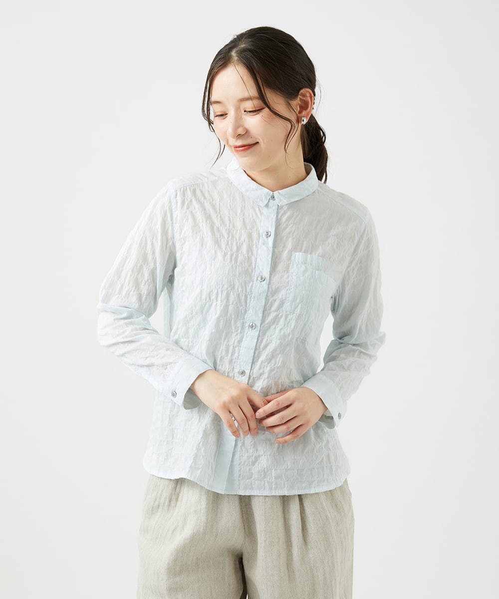NGBEF14230 GIANNI LO GIUDICE(ジャンニ ロ ジュディチェ) [洗える]シャーリングシャンブレーブラウス ライトブルー