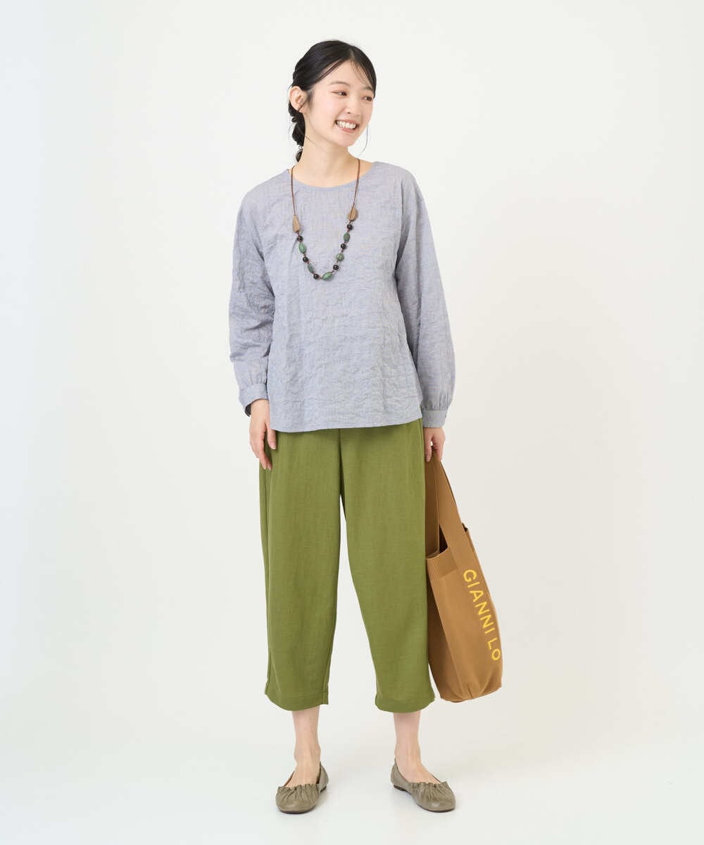 NGBEF19210 GIANNI LO GIUDICE(ジャンニ ロ ジュディチェ) [洗える・日本製]シャーリングシャンブレーブラウス ネイビー