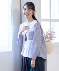 NGBGD20270 GIANNI LO GIUDICE(ジャンニ ロ ジュディチェ) [洗える]ストライプキャッチワッシャーＴブラウス ネイビー×ホワイト