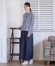NGBGD23250 GIANNI LO GIUDICE(ジャンニ ロ ジュディチェ) [洗える]塩縮ギンガムプリントブラウス ブルー×グリーン