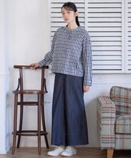 NGBGD23250 GIANNI LO GIUDICE(ジャンニ ロ ジュディチェ) [洗える]塩縮ギンガムプリントブラウス ブルー×グリーン