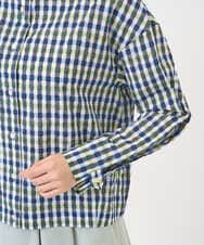 NGBGD23250 GIANNI LO GIUDICE(ジャンニ ロ ジュディチェ) [洗える]塩縮ギンガムプリントブラウス ブルー×グリーン