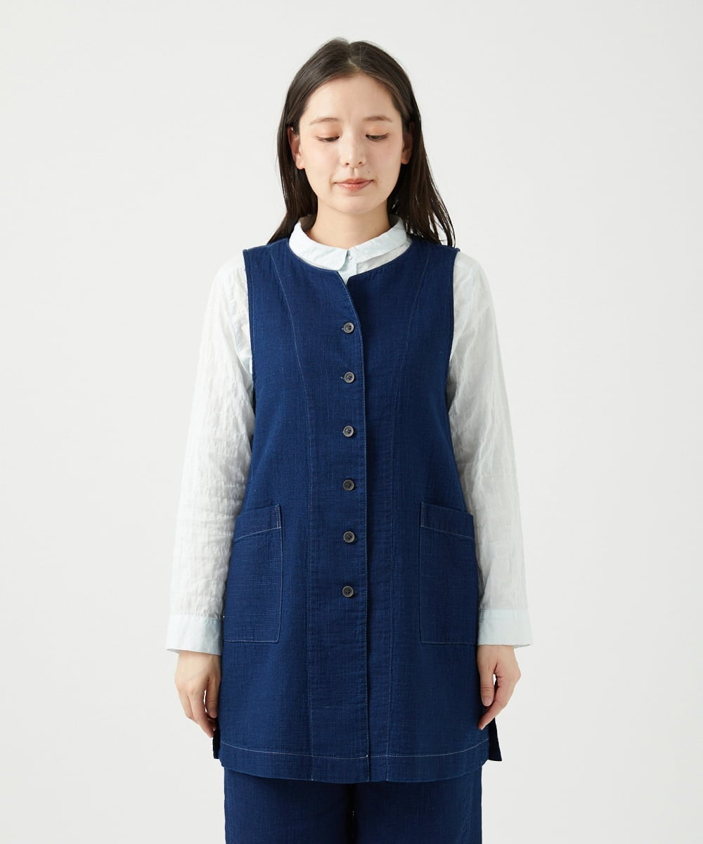 NGDEF15330 GIANNI LO GIUDICE(ジャンニ ロ ジュディチェ) [洗える]二重織ガーゼデニム製品染めジレ ネイビー