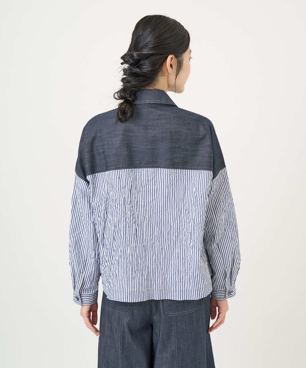 NGDGD20390 GIANNI LO GIUDICE(ジャンニ ロ ジュディチェ) [洗える]スラブシャンブレーデニムブルゾン ネイビー