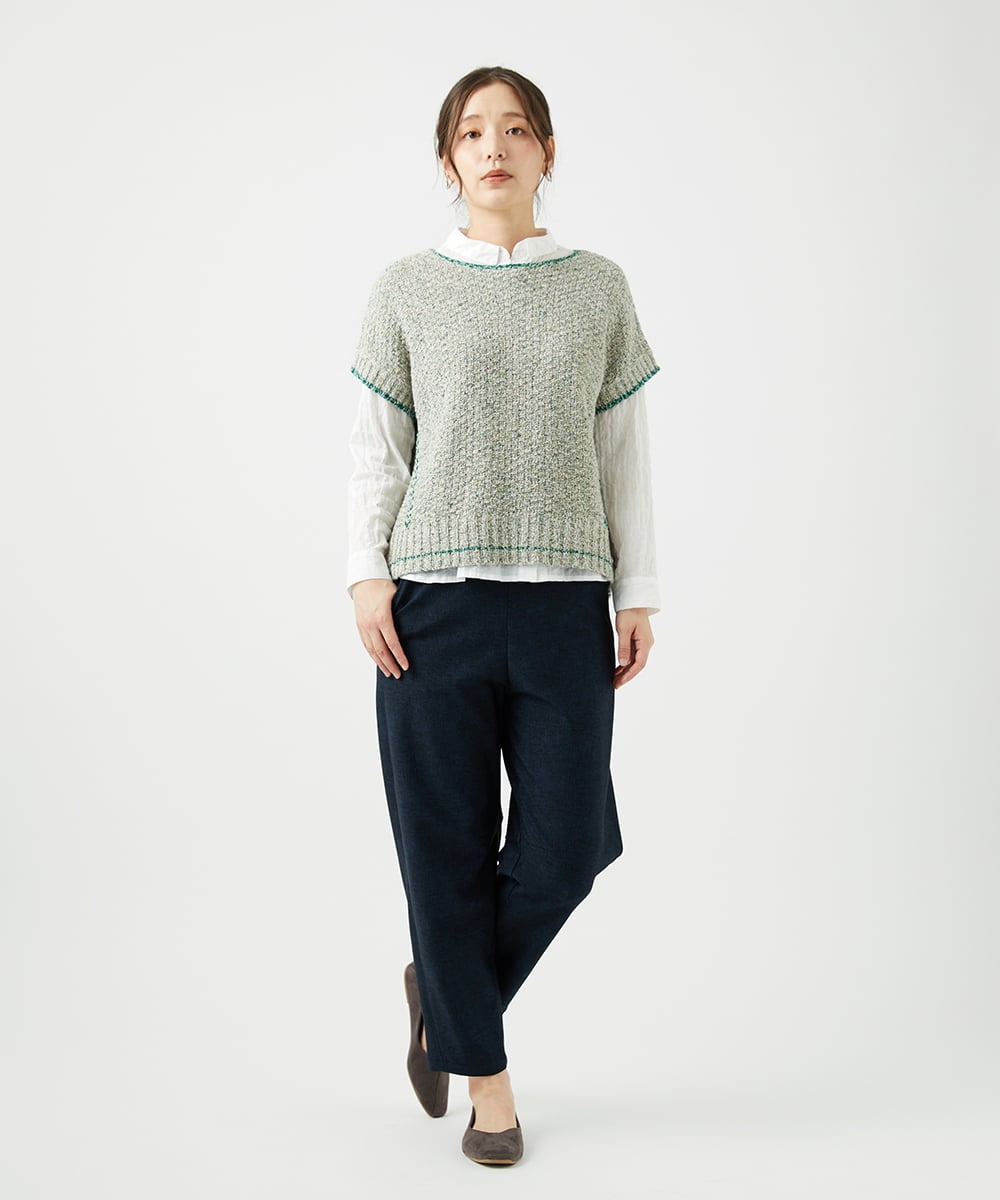 NGFED12270 GIANNI LO GIUDICE(ジャンニ ロ ジュディチェ) [洗える]綿麻ニットベスト グリーン