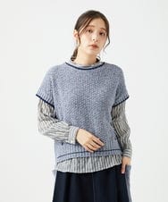 NGFED12270 GIANNI LO GIUDICE(ジャンニ ロ ジュディチェ) [洗える]綿麻ニットベスト ブルー