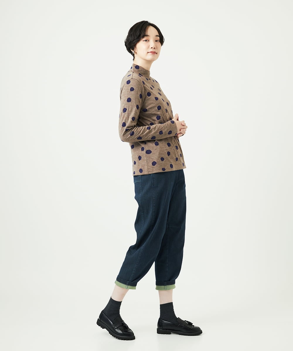 NGKAE22180 GIANNI LO GIUDICE(ジャンニ ロ ジュディチェ) [洗える・日本製]先染め接結ドットジャガードカットソー ベージュ