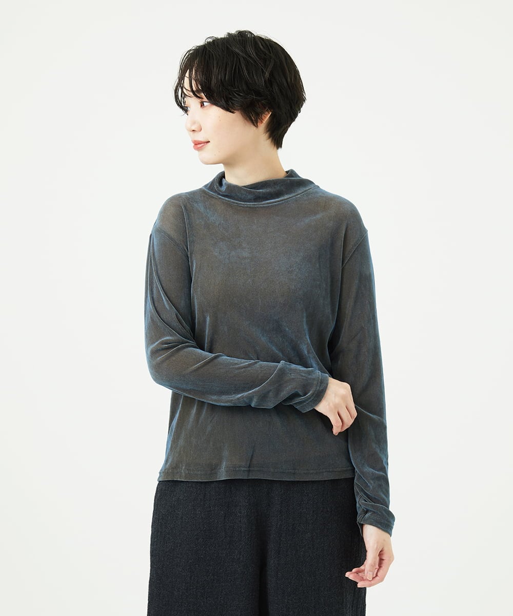 NGKAE40180 GIANNI LO GIUDICE(ジャンニ ロ ジュディチェ) [洗える・日本製]タマムシパイルフロッキーカットソー ブルー