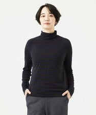 NGKAF41180 GIANNI LO GIUDICE(ジャンニ ロ ジュディチェ) [洗える・日本製]ラグウォームボーダーカットソー ネイビー