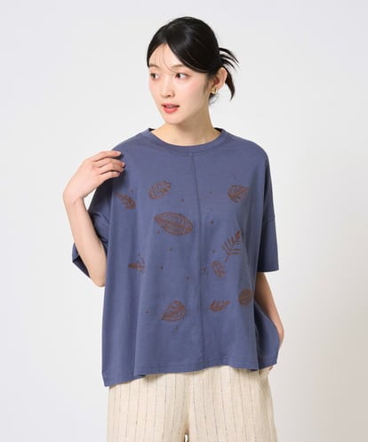 NGKHE62180  [洗える]コットン天竺リーフ刺繍カットソー