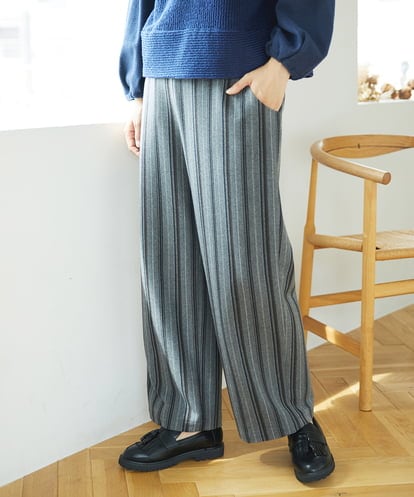 NGLAE22270  [洗える・日本製]レーヨン混ストレッチストライプパンツ