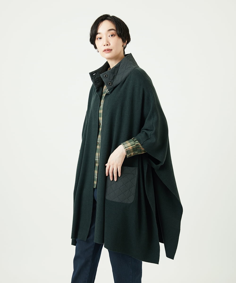 NGSAE10430 GIANNI LO GIUDICE(ジャンニ ロ ジュディチェ) [洗える]キルトドッキングニットポンチョ カーキ