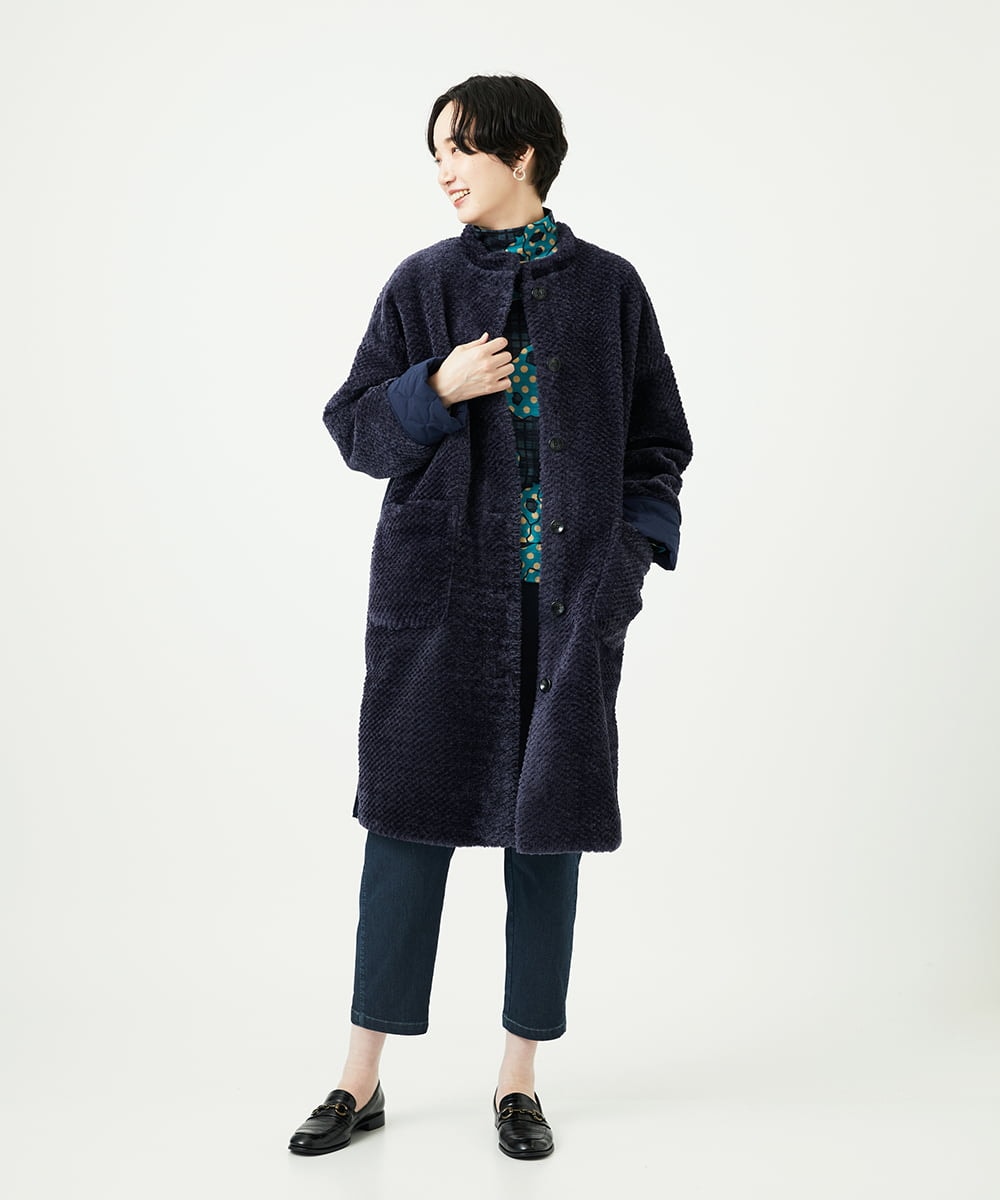 NGUAE21490 GIANNI LO GIUDICE(ジャンニ ロ ジュディチェ) ボアタフタキルトコート ネイビー