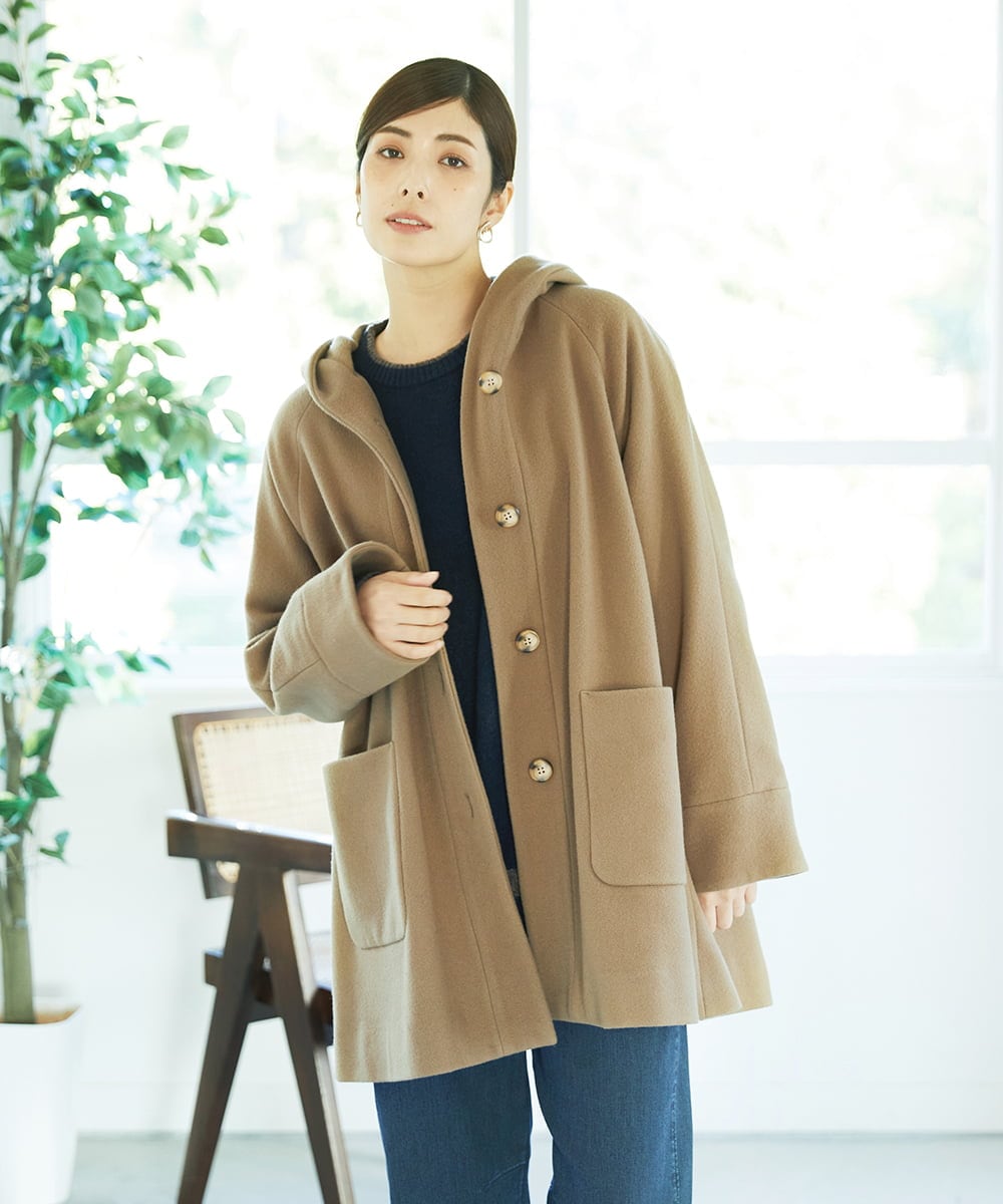 NGVAE32590 GIANNI LO GIUDICE(ジャンニ ロ ジュディチェ) ウールモッサフーディーコート ベージュ