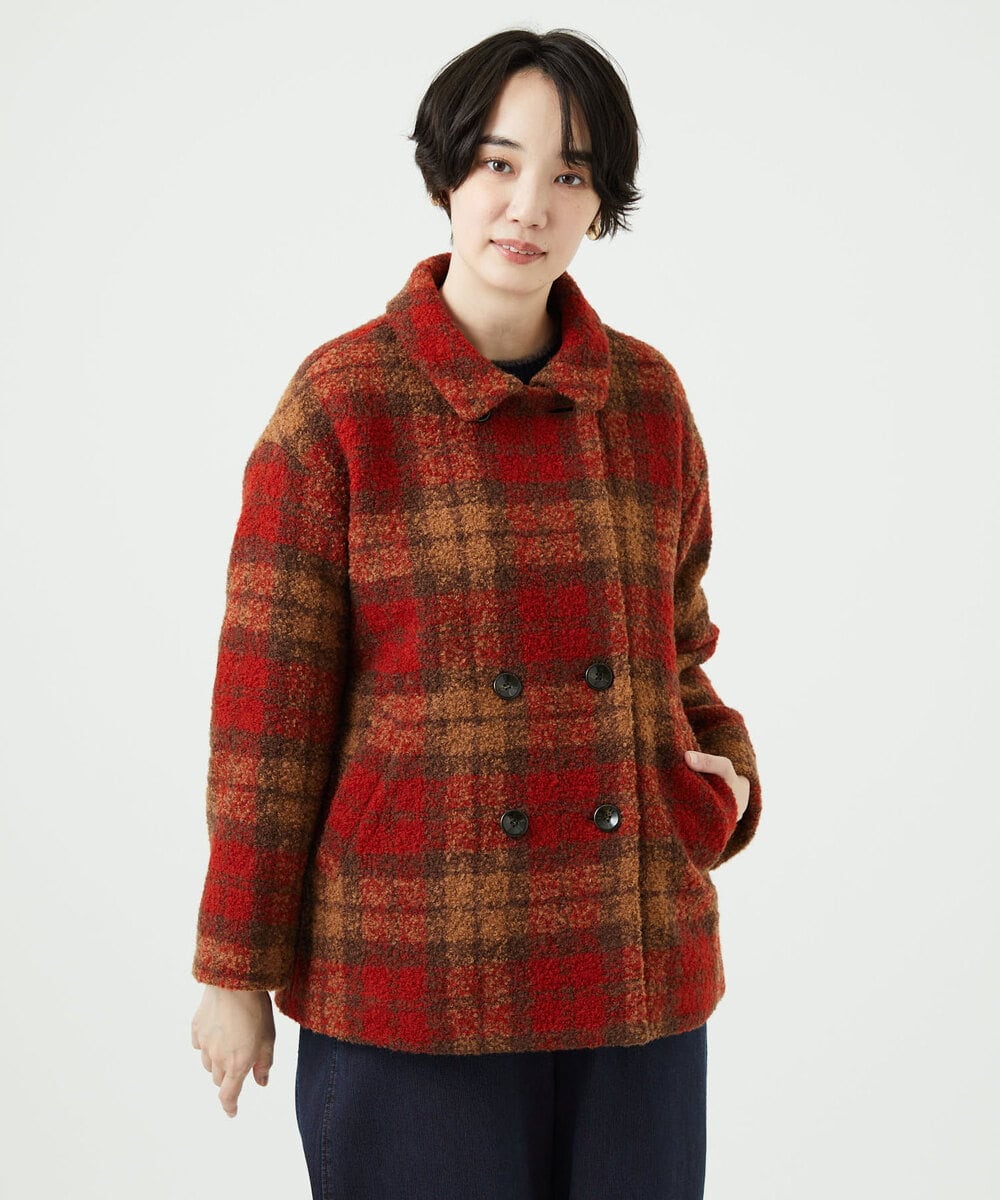 NGVAE33690 GIANNI LO GIUDICE(ジャンニ ロ ジュディチェ) [日本製]ループチェックウールコート オレンジ
