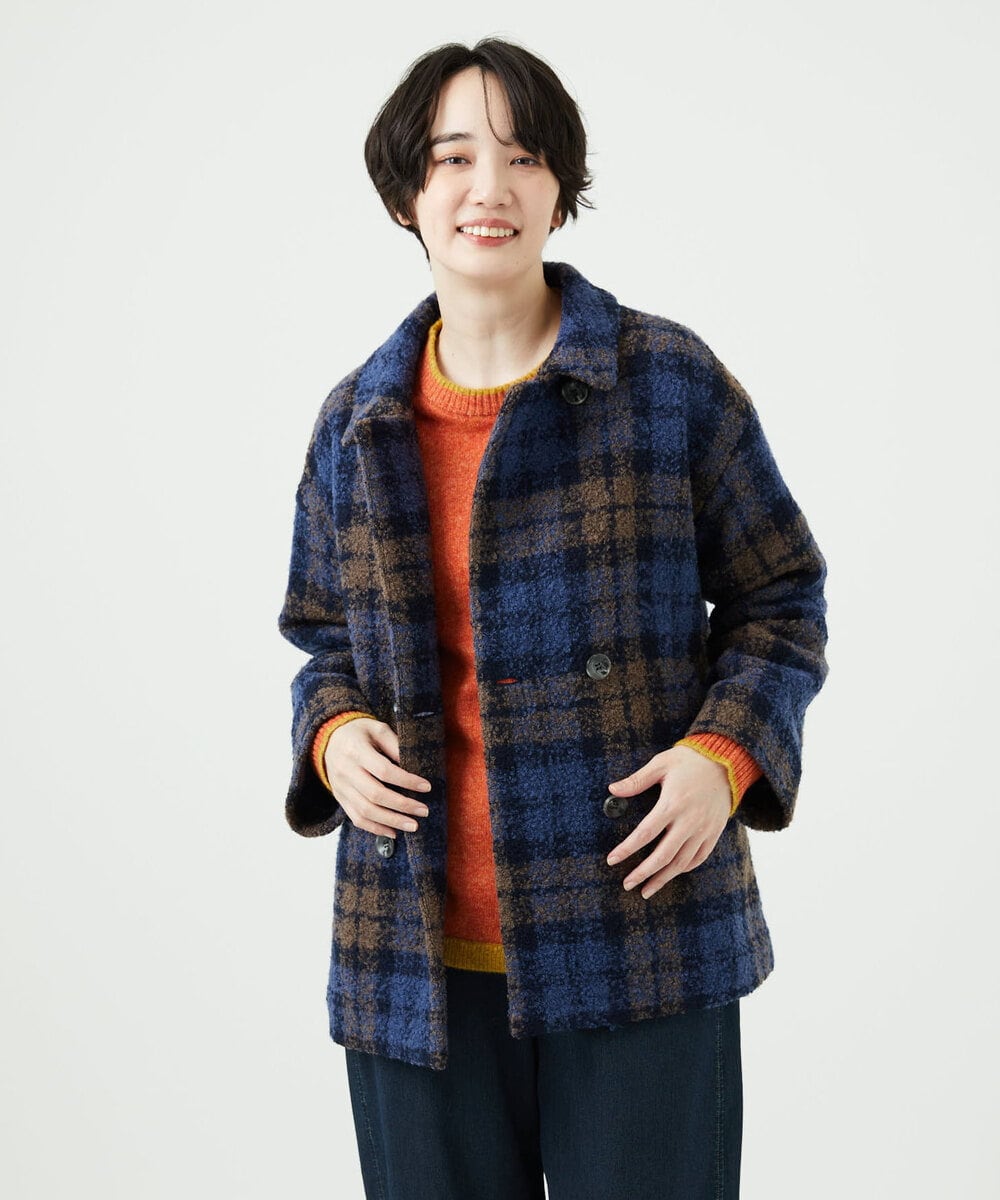 NGVAE33690 GIANNI LO GIUDICE(ジャンニ ロ ジュディチェ) [日本製]ループチェックウールコート ネイビー