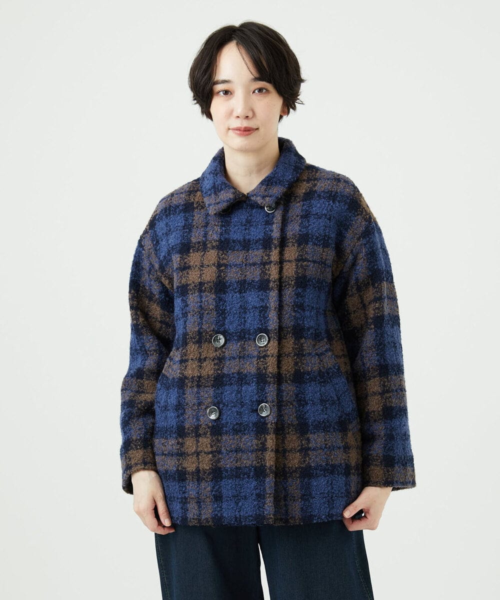 NGVAE33690 GIANNI LO GIUDICE(ジャンニ ロ ジュディチェ) [日本製]ループチェックウールコート ネイビー