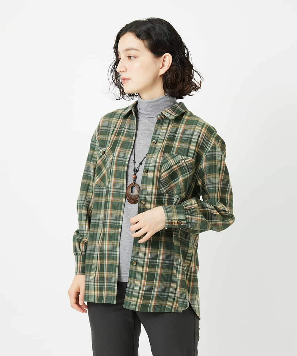 NHBAE10330 GIANNI LO GIUDICE(小さいサイズ)(メゾン ドゥ サンク) 先染めチェックブラウス カーキ系