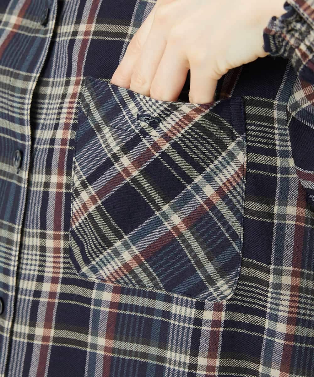NHBAE10330 GIANNI LO GIUDICE(小さいサイズ)(メゾン ドゥ サンク) 先染めチェックブラウス ネイビー系