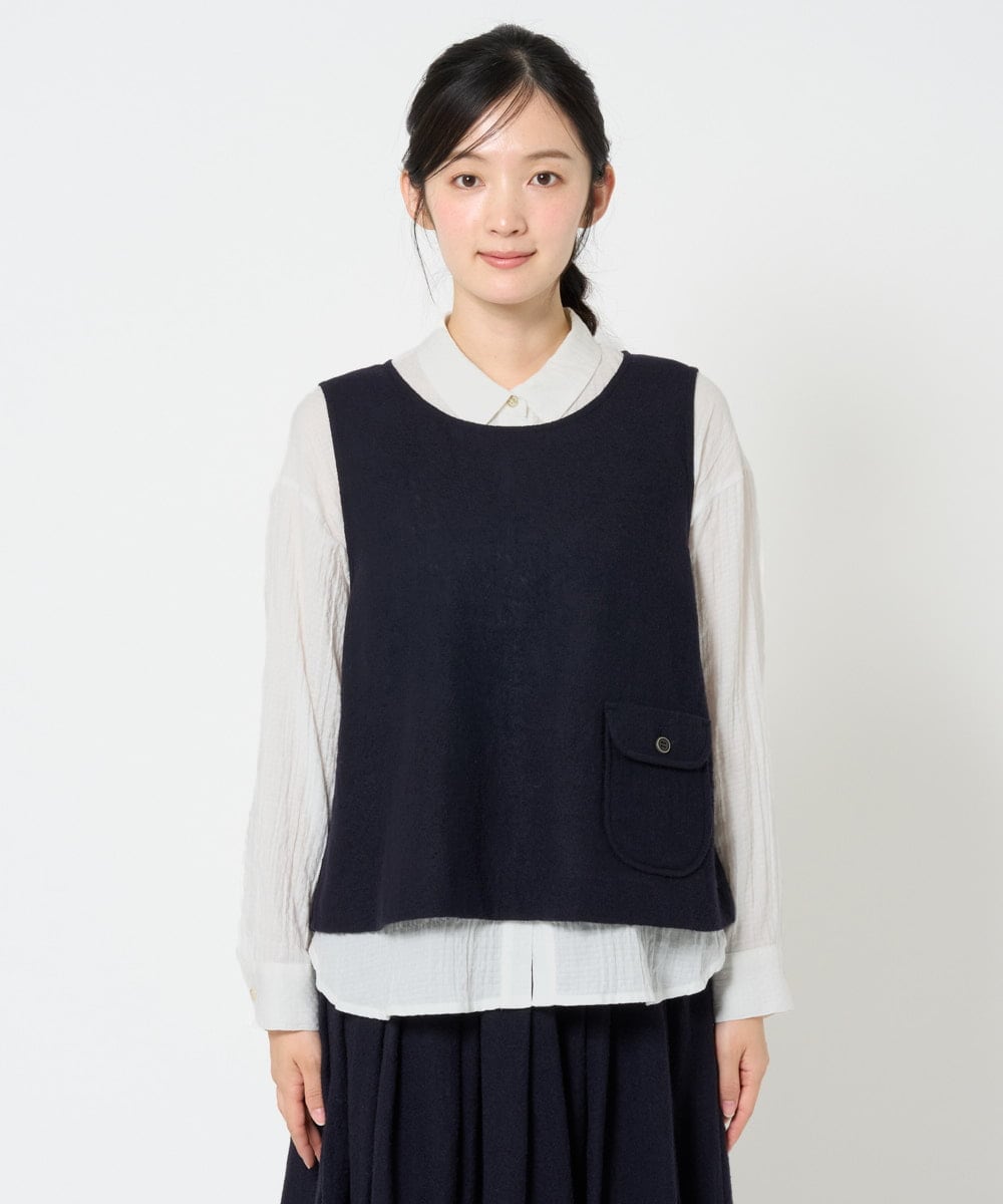 NHBAH46230 GIANNI LO GIUDICE(小さいサイズ)(メゾン ドゥ サンク) ウールリファインガーゼベスト ネイビー