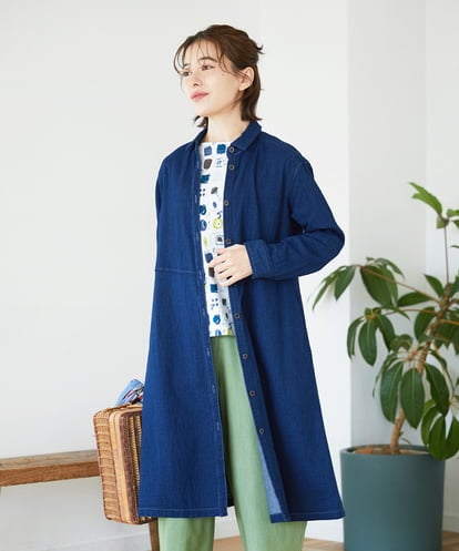 NHBEF15390 GIANNI LO GIUDICE(小さいサイズ) [セットアップ対応]二重織ガーゼデニム製品染めブラウス