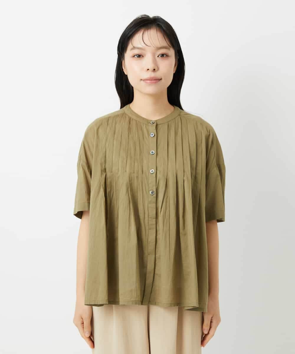 NHBHD01170 GIANNI LO GIUDICE(小さいサイズ)(メゾン ドゥ サンク) コットンボイルピンタックブラウス カーキ
