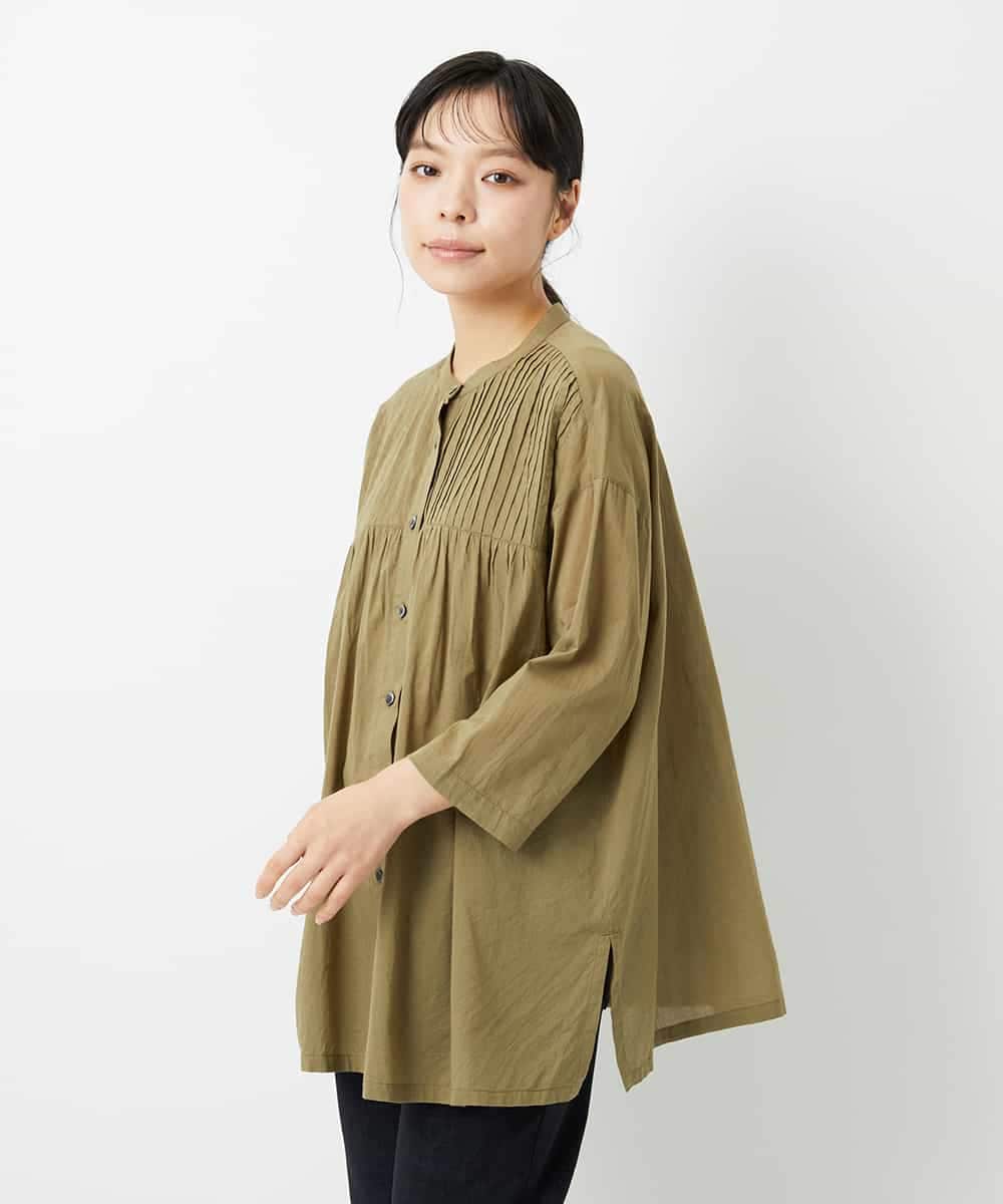 NHBHD02180 GIANNI LO GIUDICE(小さいサイズ)(メゾン ドゥ サンク) コットンボイルピンタックロングブラウス カーキ