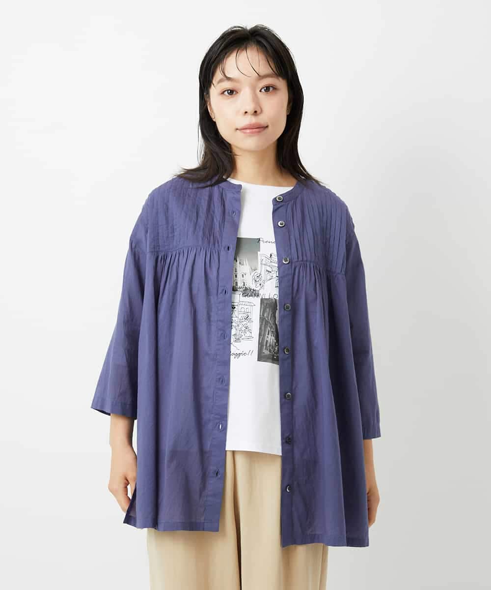 NHBHD02180 GIANNI LO GIUDICE(小さいサイズ)(メゾン ドゥ サンク) コットンボイルピンタックロングブラウス カーキ