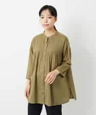NHBHD02180 GIANNI LO GIUDICE(小さいサイズ)(メゾン ドゥ サンク) コットンボイルピンタックロングブラウス カーキ