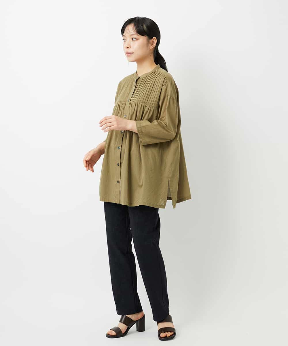 NHBHD02180 GIANNI LO GIUDICE(小さいサイズ)(メゾン ドゥ サンク) コットンボイルピンタックロングブラウス カーキ