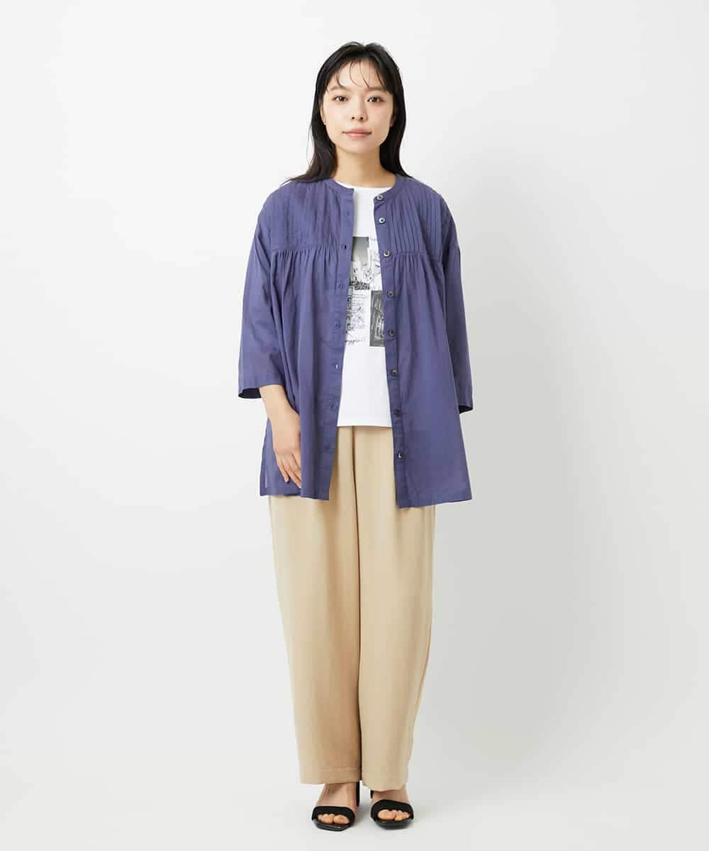 NHBHD02180 GIANNI LO GIUDICE(小さいサイズ)(メゾン ドゥ サンク) コットンボイルピンタックロングブラウス カーキ