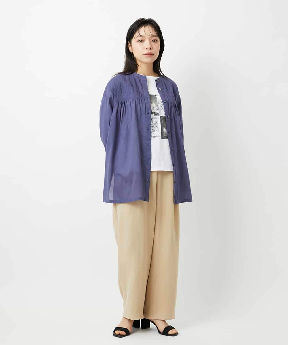 NHBHD02180 GIANNI LO GIUDICE(小さいサイズ)(メゾン ドゥ サンク) コットンボイルピンタックロングブラウス カーキ