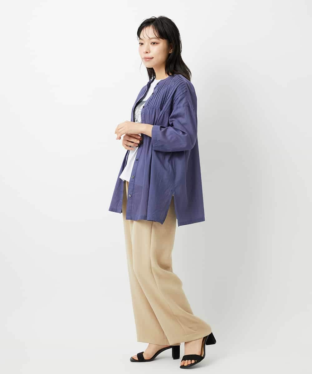 NHBHD02180 GIANNI LO GIUDICE(小さいサイズ)(メゾン ドゥ サンク) コットンボイルピンタックロングブラウス カーキ