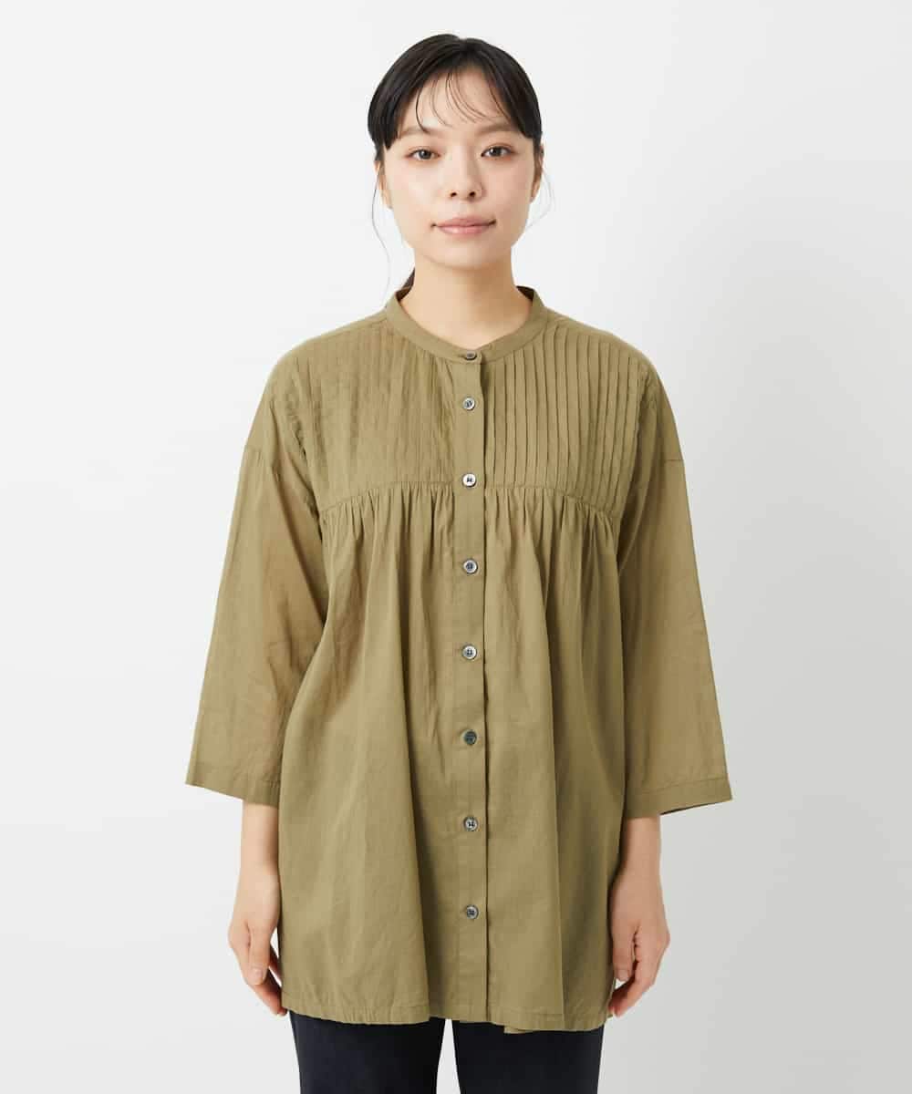 NHBHD02180 GIANNI LO GIUDICE(小さいサイズ)(メゾン ドゥ サンク) コットンボイルピンタックロングブラウス カーキ