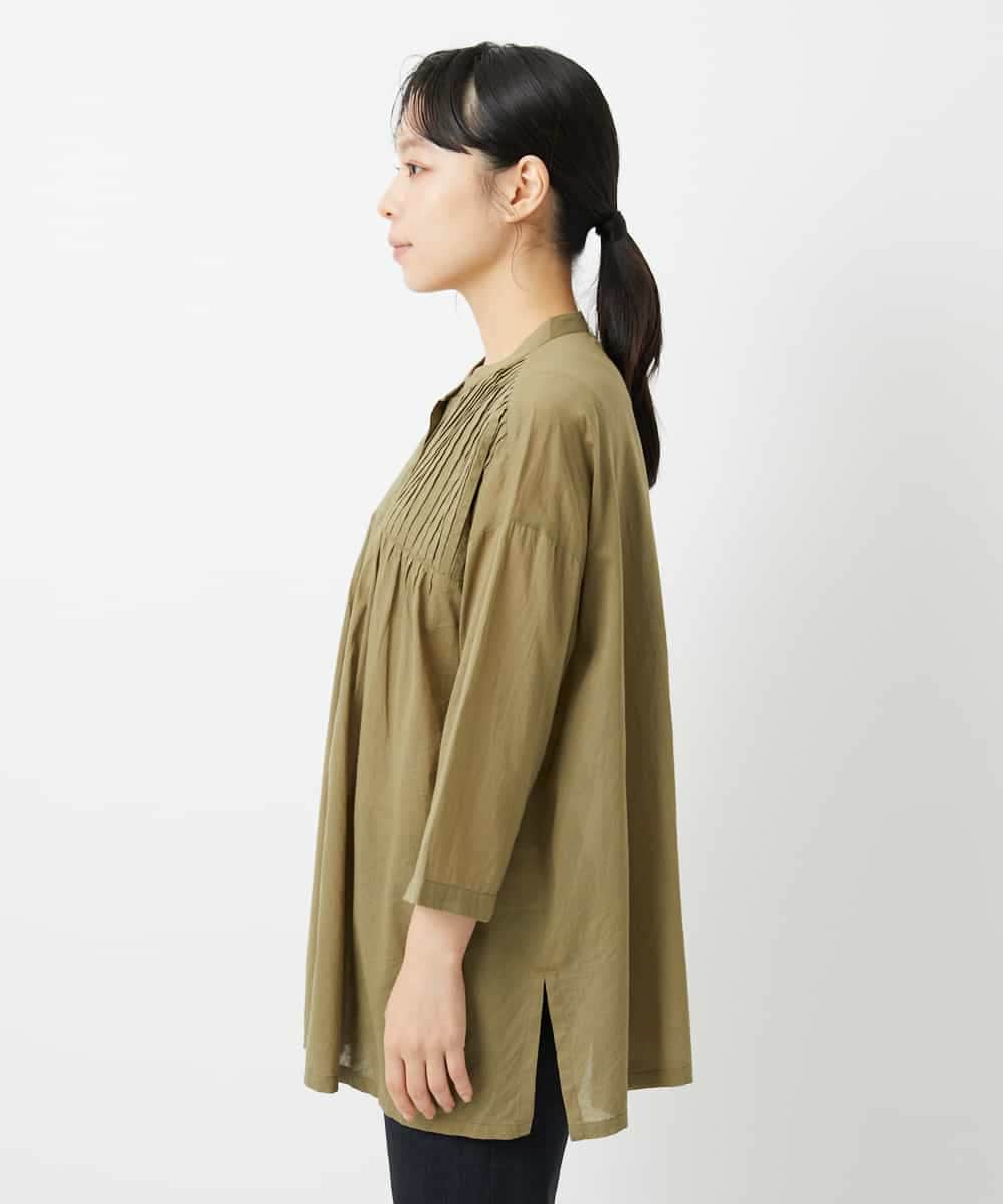 NHBHD02180 GIANNI LO GIUDICE(小さいサイズ)(メゾン ドゥ サンク) コットンボイルピンタックロングブラウス カーキ