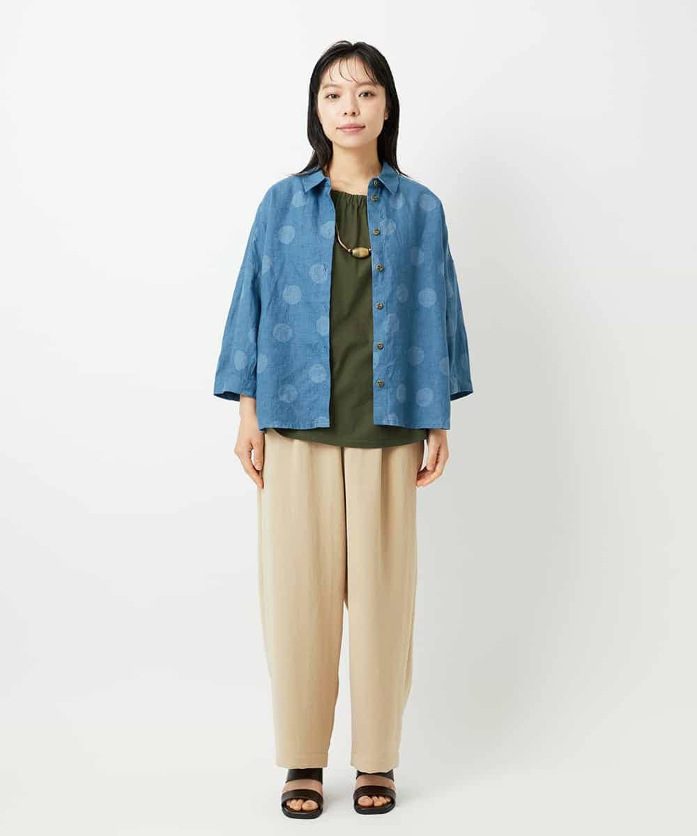 NHBHD06360 GIANNI LO GIUDICE(小さいサイズ)(メゾン ドゥ サンク) リネンドットブラウス ブルー