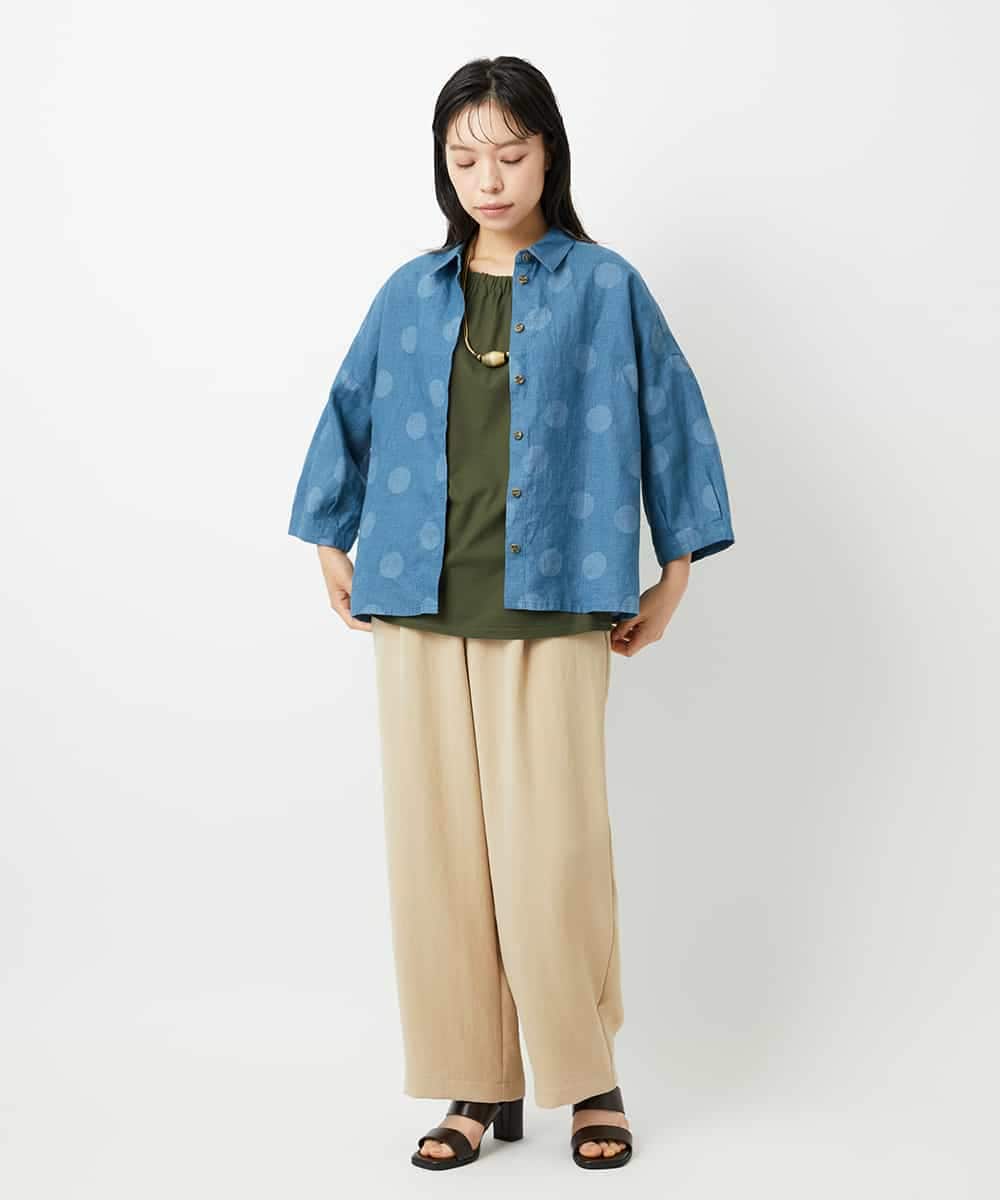 NHBHD06360 GIANNI LO GIUDICE(小さいサイズ)(メゾン ドゥ サンク) リネンドットブラウス ブルー