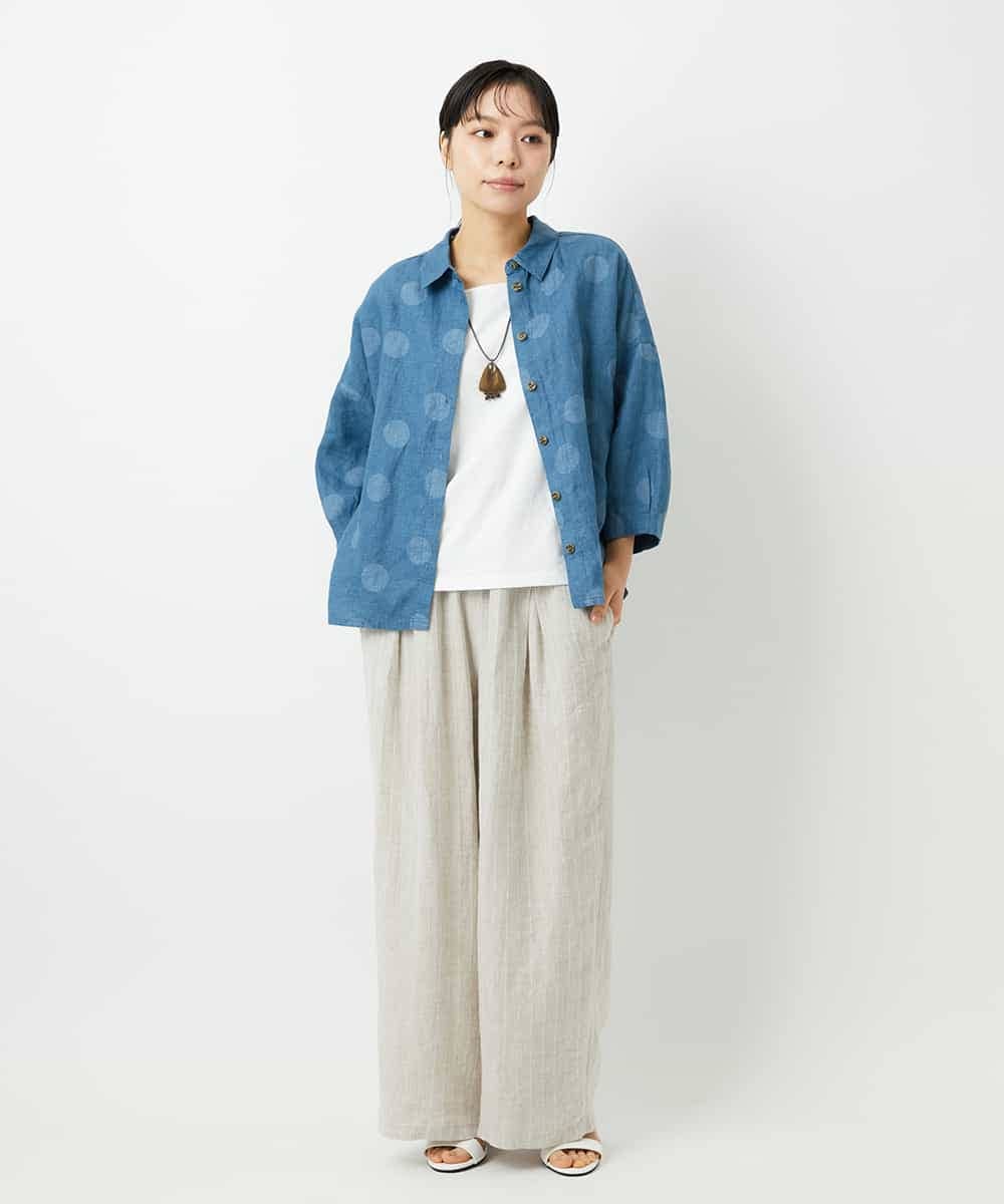 NHBHD06360 GIANNI LO GIUDICE(小さいサイズ)(メゾン ドゥ サンク) リネンドットブラウス ブルー