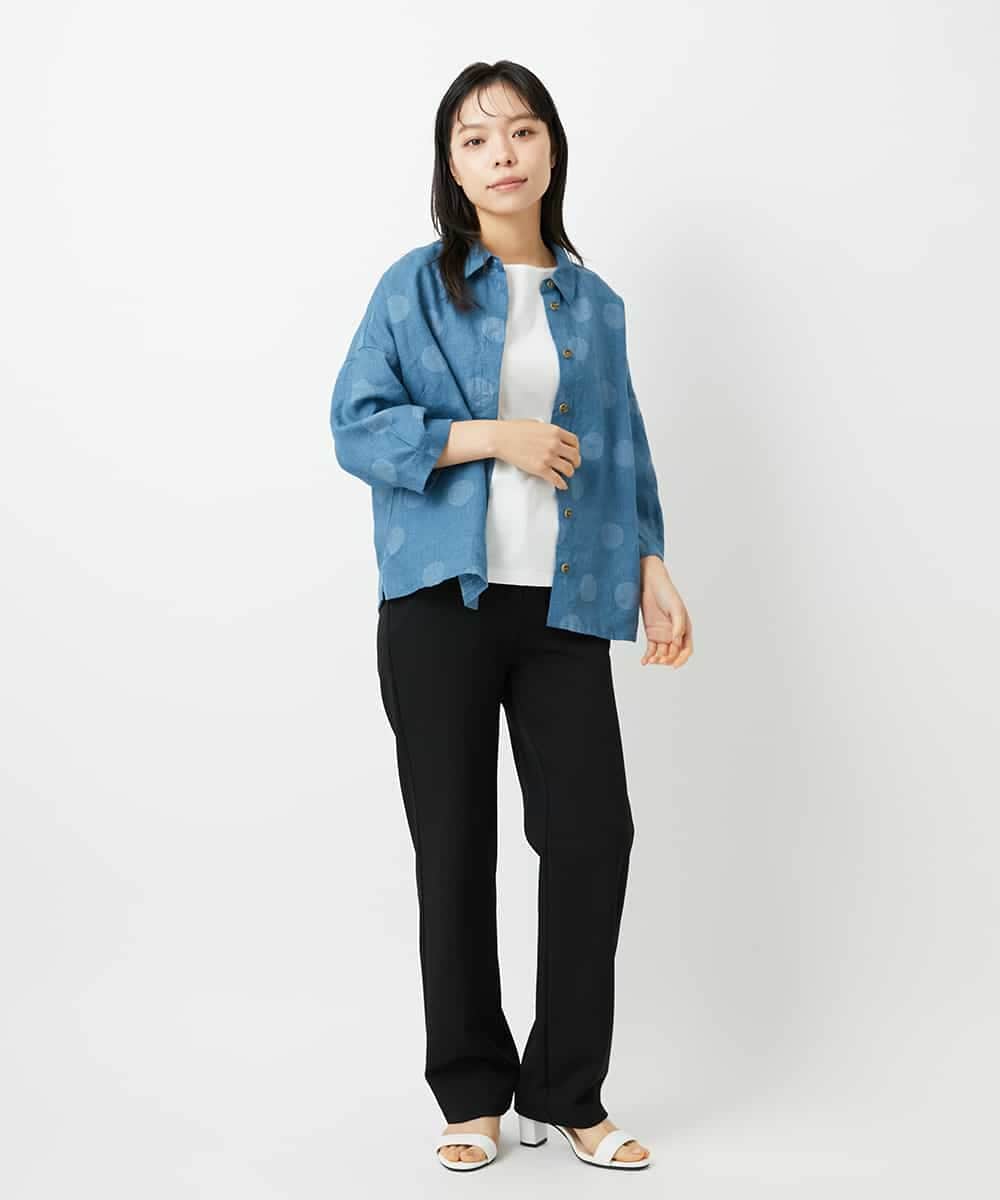 NHBHD06360 GIANNI LO GIUDICE(小さいサイズ)(メゾン ドゥ サンク) リネンドットブラウス ブルー