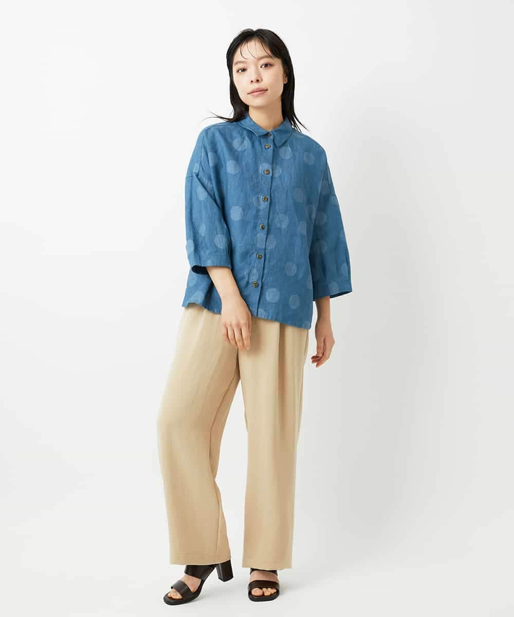 NHBHD06360 GIANNI LO GIUDICE(小さいサイズ)(メゾン ドゥ サンク) リネンドットブラウス ブルー