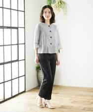 NHBHF80270 GIANNI LO GIUDICE(小さいサイズ)(メゾン ドゥ サンク) 綿麻ワッシャーペプラムデザインブラウス ブラウン