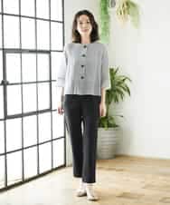 NHBHF80270 GIANNI LO GIUDICE(小さいサイズ)(メゾン ドゥ サンク) 綿麻ワッシャーペプラムデザインブラウス ブラウン