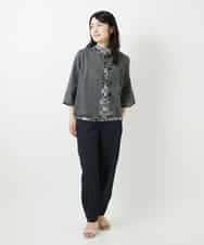 NHBHF80270 GIANNI LO GIUDICE(小さいサイズ)(メゾン ドゥ サンク) 綿麻ワッシャーペプラムデザインブラウス ブラウン