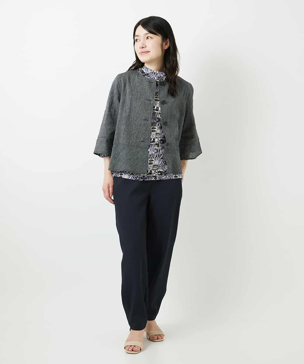 NHBHF80270 GIANNI LO GIUDICE(小さいサイズ)(メゾン ドゥ サンク) 綿麻ワッシャーペプラムデザインブラウス ブラウン